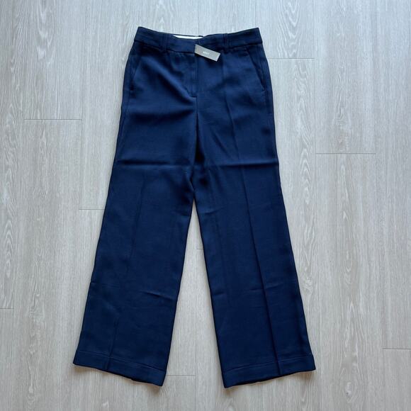 J Crew Cuffed Wide Leg Trouser In Luster Canvas Womens Size 6 Navy Classic Pants - Picture 1 of 12